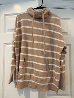Cozy Beige & White Striped Pullover Sweater